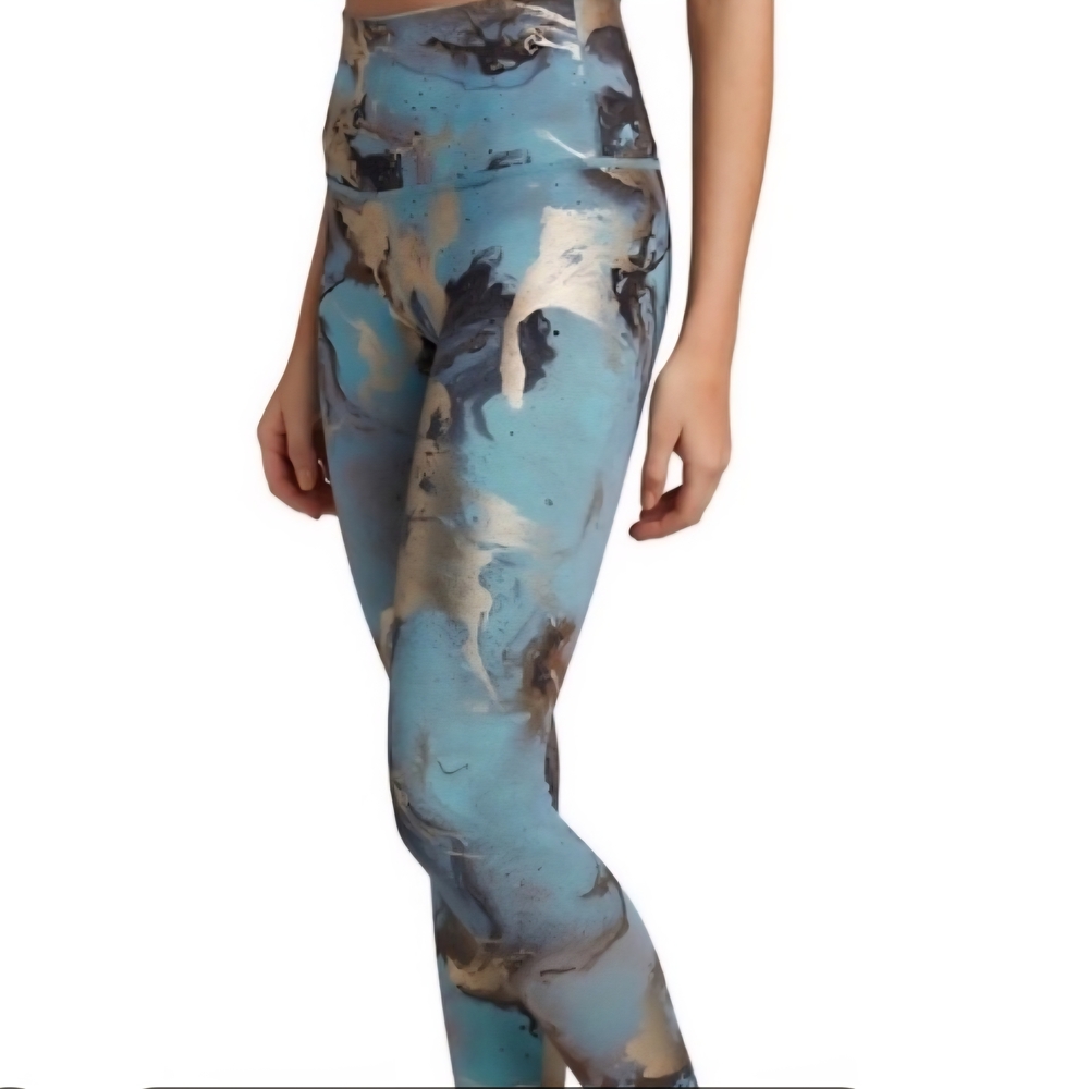 Beyond Yoga Aqua and Gold Foil  Patterned Leggings